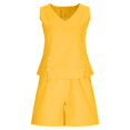 thumbnail image 6 of Cotton Linen Short Sets for Women 2 Piece Summer Vacation Outfits Sleeveless V Neck Tank Tops & Beach Shorts Lounge Set S, 6 of 7