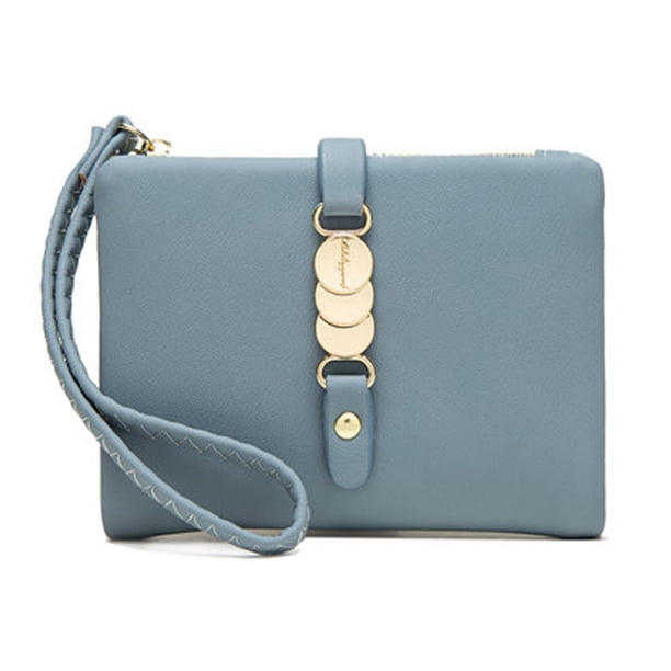 Carteras de mujer para tarjetas, monedas, monedero elegante con correa para la muñeca azul
