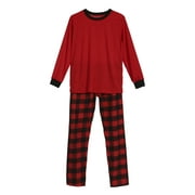 Fiomva Christmas Family Matching Suit Long Sleeve T-Shirt and Red Plaid Pants