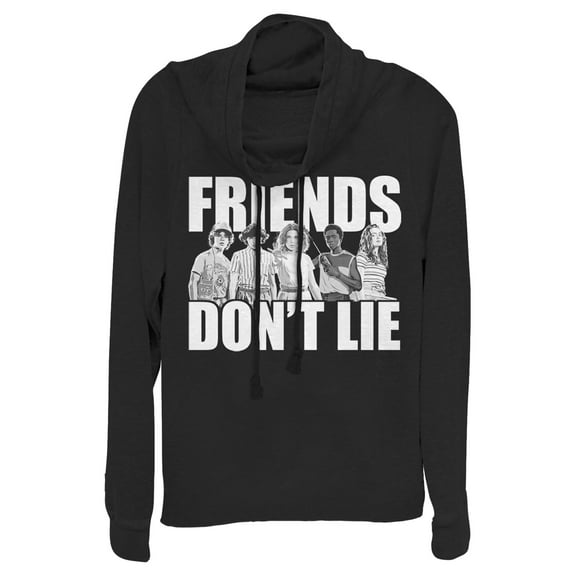 Netflix Junior's Stranger Things Friends Don't Lie Character Pose Cowl Neck Sweatshirt Black 3X Large