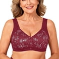 thumbnail image 5 of Byworldtasic Plus Size Front Closure Floral Bra for Women Wirefree Breathable Cotton Wide Strap Comfort Everyday Sleep Bra, 5 of 9