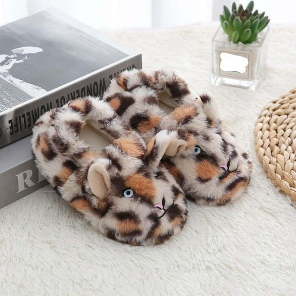 CUZIBR Toddler Shoes Funny Print Plush Thickened Winter Warm Indoor Shoes For Toddlers Kids Soft Comfortable Casual Cute Animal Character Sandals Warm Sneakers,Brown,4.5-5 Years