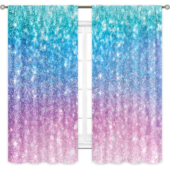 Girly Blue Purple Teal Curtains 42W x 63L Inch Rod Pocket Not Glitter Colorful Pink Spot Girls Bedroom Decor Ombre Turquoise Dots Mermaid Princess Living Room Window Drapes Fabric 2 Panel