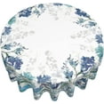 thumbnail image 2 of Watercolor Blue Leaf Round Tablecloth Summer/Spring Flowers Decorative Table Cloth 60 Inch Polyester Fabric Farmhouse Floral Table Cover for Home Sofa Kitchen Outdoor Indoor Party, 2 of 6