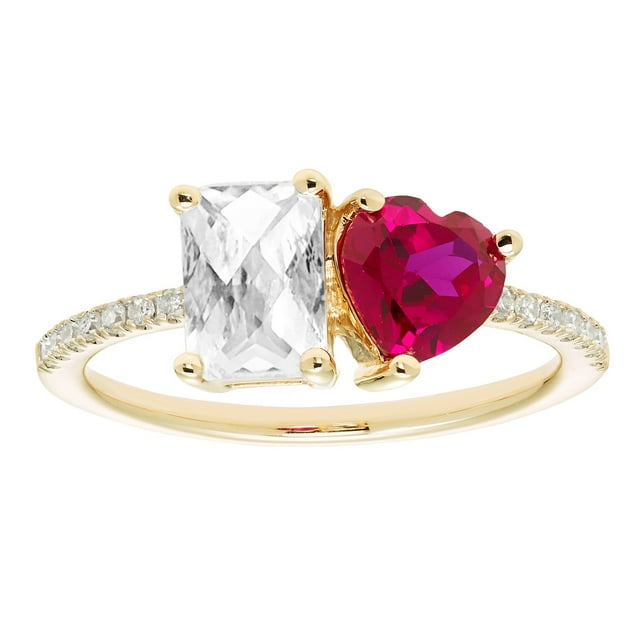 Lab Created Ruby & White Sapphire Diamond Ring in 14K Gold