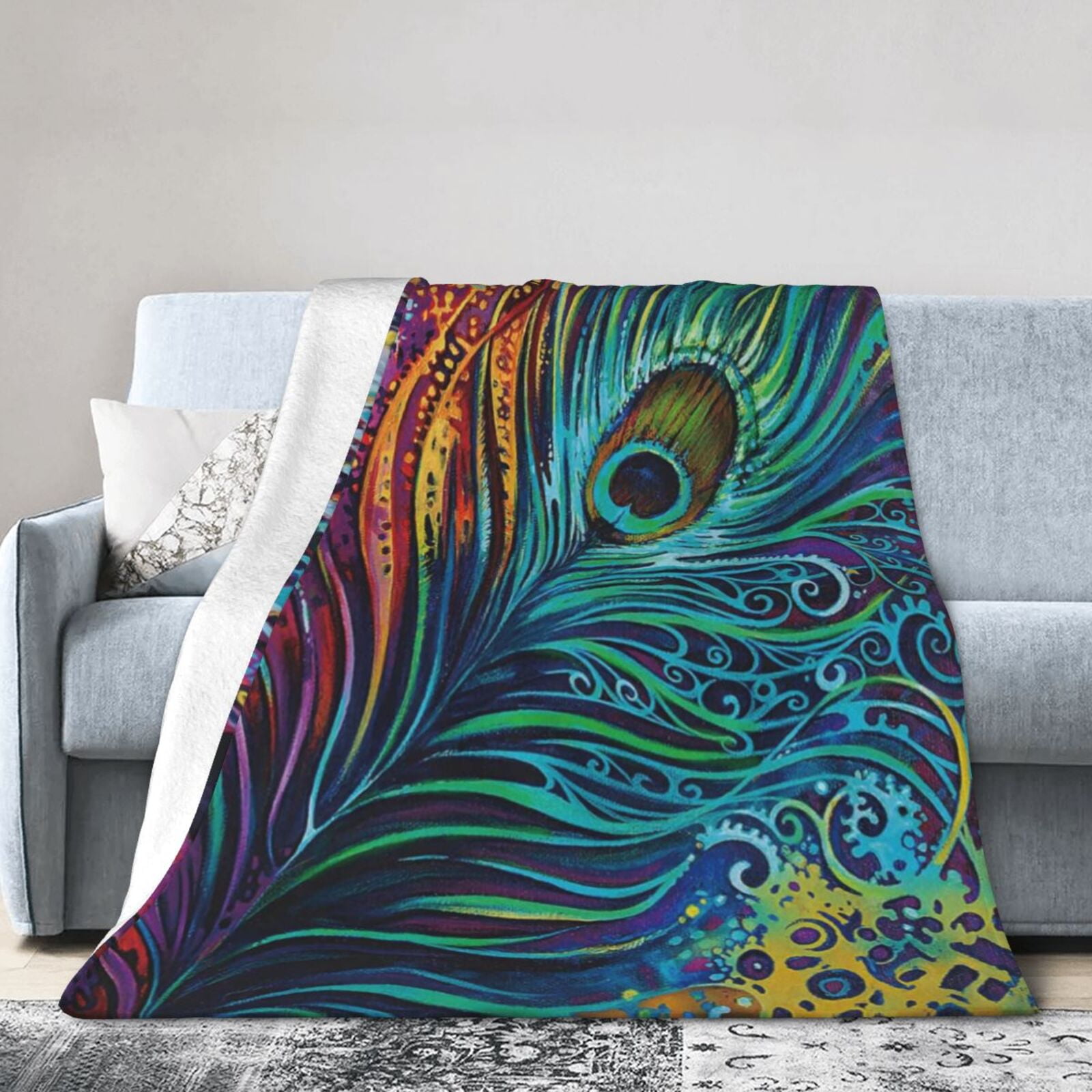 SPXUBZ Peacock Feathers Colorful Blanket Soft Warm Print Throw Blanket