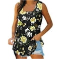 thumbnail image 2 of Wycnly Womens Tank Tops Trendy Pleated Swing Breathable Comfy Tunic Tank Tops Summer Fashion Flowers Print Square Neck Sleeveless Shirts Blouse Black XL, 2 of 5