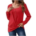 thumbnail image 2 of JUSLIO Button-Up Womens Shirts Relaxed Fit Pullover Blouses Solid Long sleeve Blouses Red S, 2 of 9