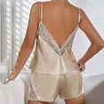 thumbnail image 4 of Gytharion 2 Piece Satin Silk Pajama Sets for Women Lace Patchwork Sling V-neck Backless Tops and Elastic Waist Shorts Summer Fashion Lounge Sets, 4 of 5