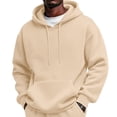 thumbnail image 2 of Fleece Hoodie Men Midweight Thick Office Hooded Sweatshirt Men Ribbed Cuffs Drawstring Hood Kangaroo Pocket Beige 2XL, 2 of 8