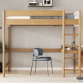 thumbnail image 2 of Twin Size Loft Bed with Desk, Upholstered Loft Bed Frame with Ladder, Safety Guardrails, Rubber Wooden, Teddy Fleece Fabric Headboard and Footboard,Natural, 2 of 8