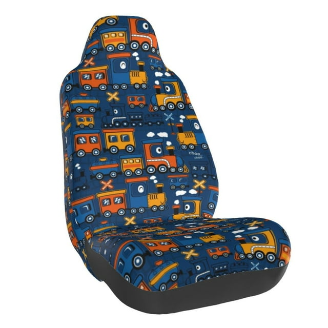 Wukai Funny Steam Train Full Set Car Seat Covers with Soft Padding Universal Auto Front Seats Protector and Cushion Mat