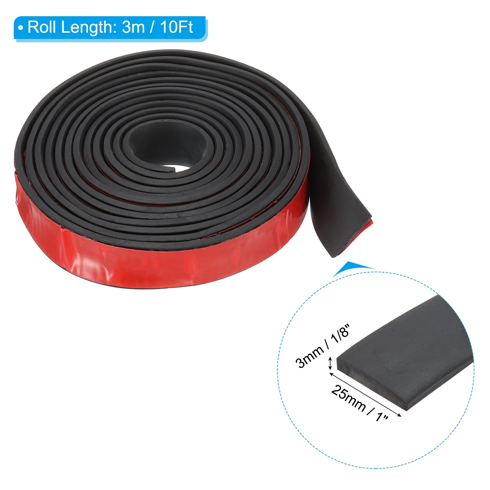 Uxcell 10Ft Weather Stripping Door Seal, 1"W x 1/8"T Rubber Adhesive Seal Strip