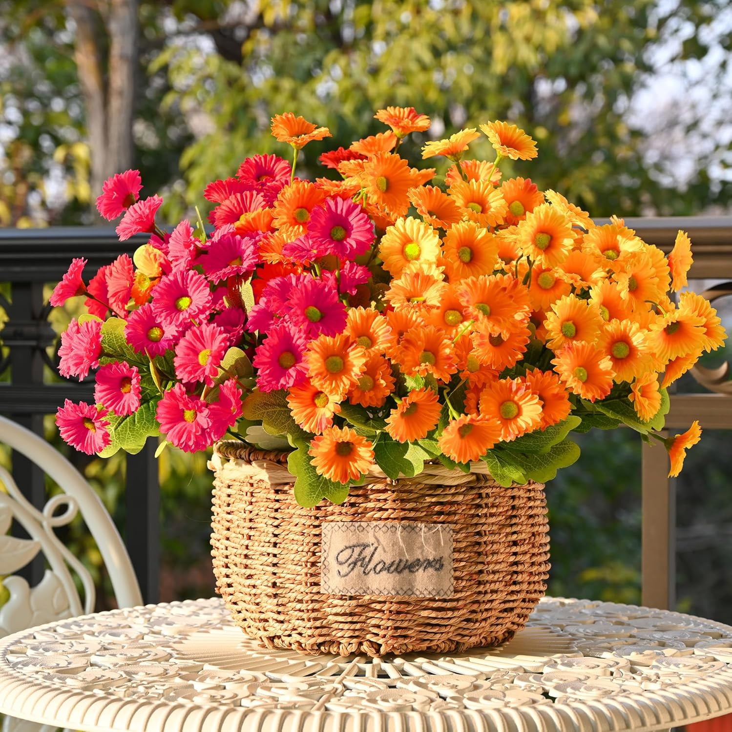 Yastouay 12 Bundles Artificial Mums Flowers for Outdoors, UV Resistant Fake Flowers for Planter, Mix Yellow Outdoor Faux Plants for Garden Balcony Yard Porch