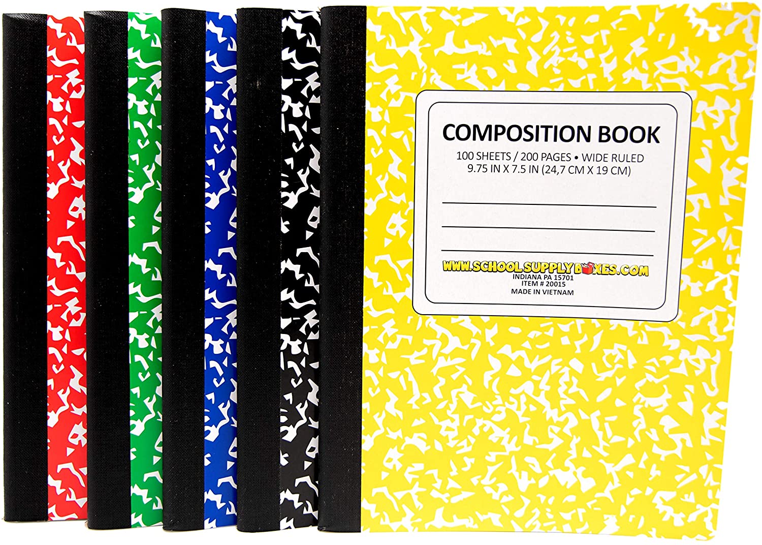 School Supply Boxes - 5 Wide Ruled Composition Books - 100 Sheet Composition Books