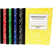 100 Sheet Composition Books - School Supply Bundle - 5 Wide Ruled Composition Books - 1 Notebook in Marble, Red, Green, Blue, and Yellow - Bulk School Notebooks