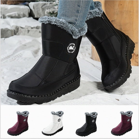 WAVSUF Women's Flat Wide Width Boots Round Toe Anti Slip Warm Soft Sole Winter Daily Snow Boots Black Size 6