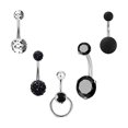 thumbnail image 1 of 5 anillos para ombligo de acero inoxidable, conector redondo para mancuernas para hombres y mujeres Negro, 1 of 8
