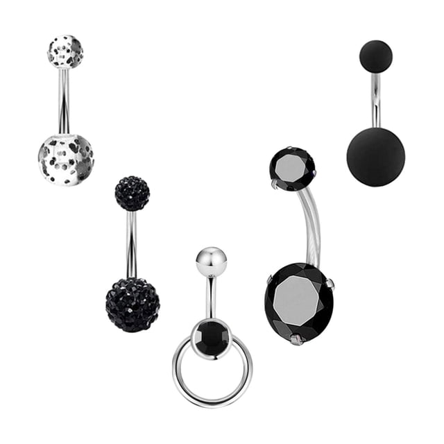 5 anillos para ombligo de acero inoxidable, conector redondo para mancuernas para hombres y mujeres Negro