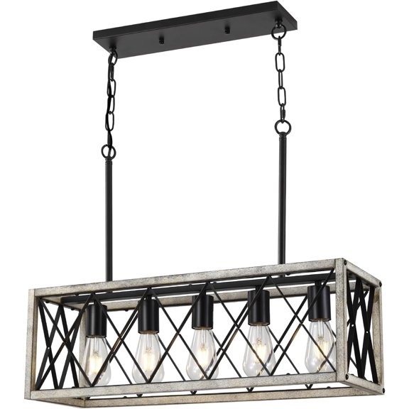 5 Head ash Wood Grain Farmhouse Kitchen Island Lighting