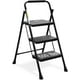 thumbnail image 2 of HBTower Escalera de 3 escalones, taburete plegable con pedal ancho antideslizante, escalera de acero resistente de 500 libras, agarre cómodo, ligero, taburete de acero portátil, negro, 2 of 4