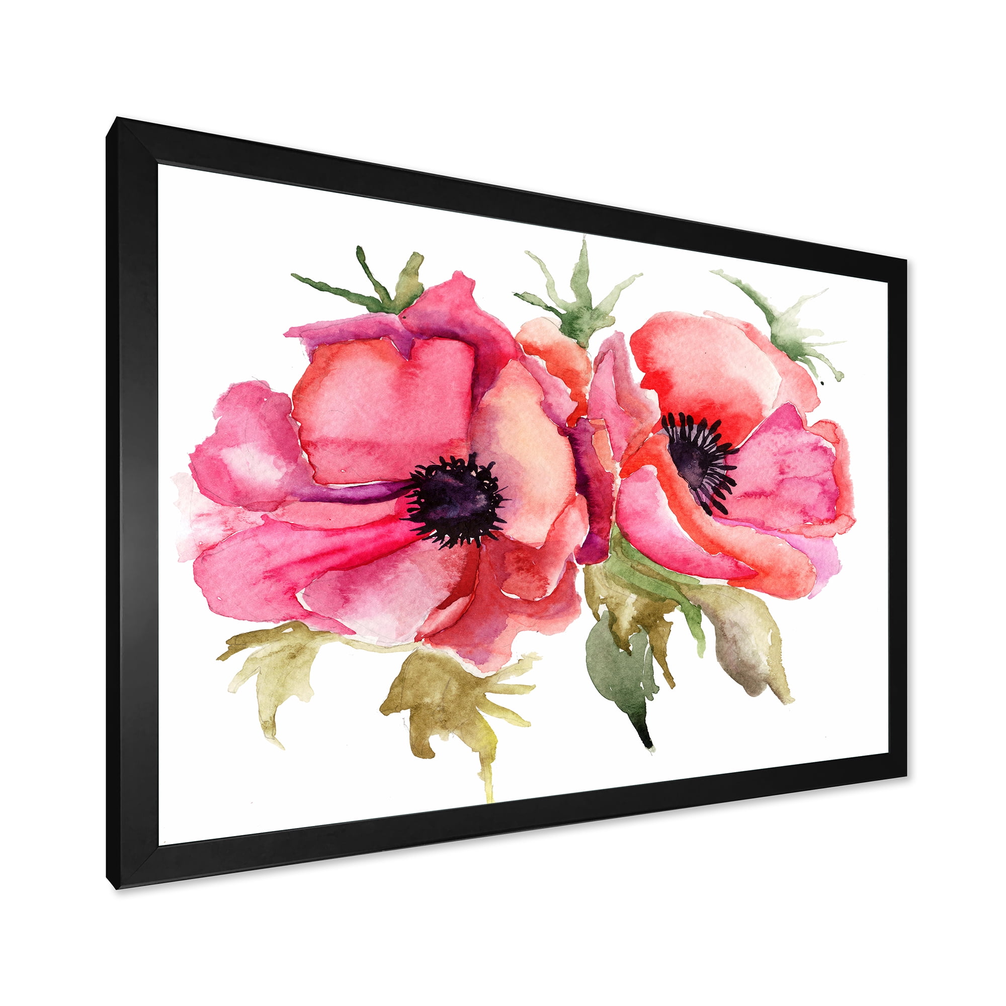 Designart 'Stylized Pink Poppy Flowers' Traditional Framed Art Print