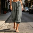 thumbnail image 5 of Nugftut Capri Pants for Women Solid Color Elastic Loose Capris Drawstring Summer Trave Capri Pants High Waisted Pants, 5 of 8