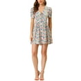 thumbnail image 2 of INSPIRE CHIC Women's Floral Print V Neck Puff Short Sleeves Casual Mini Dress L White, 2 of 7