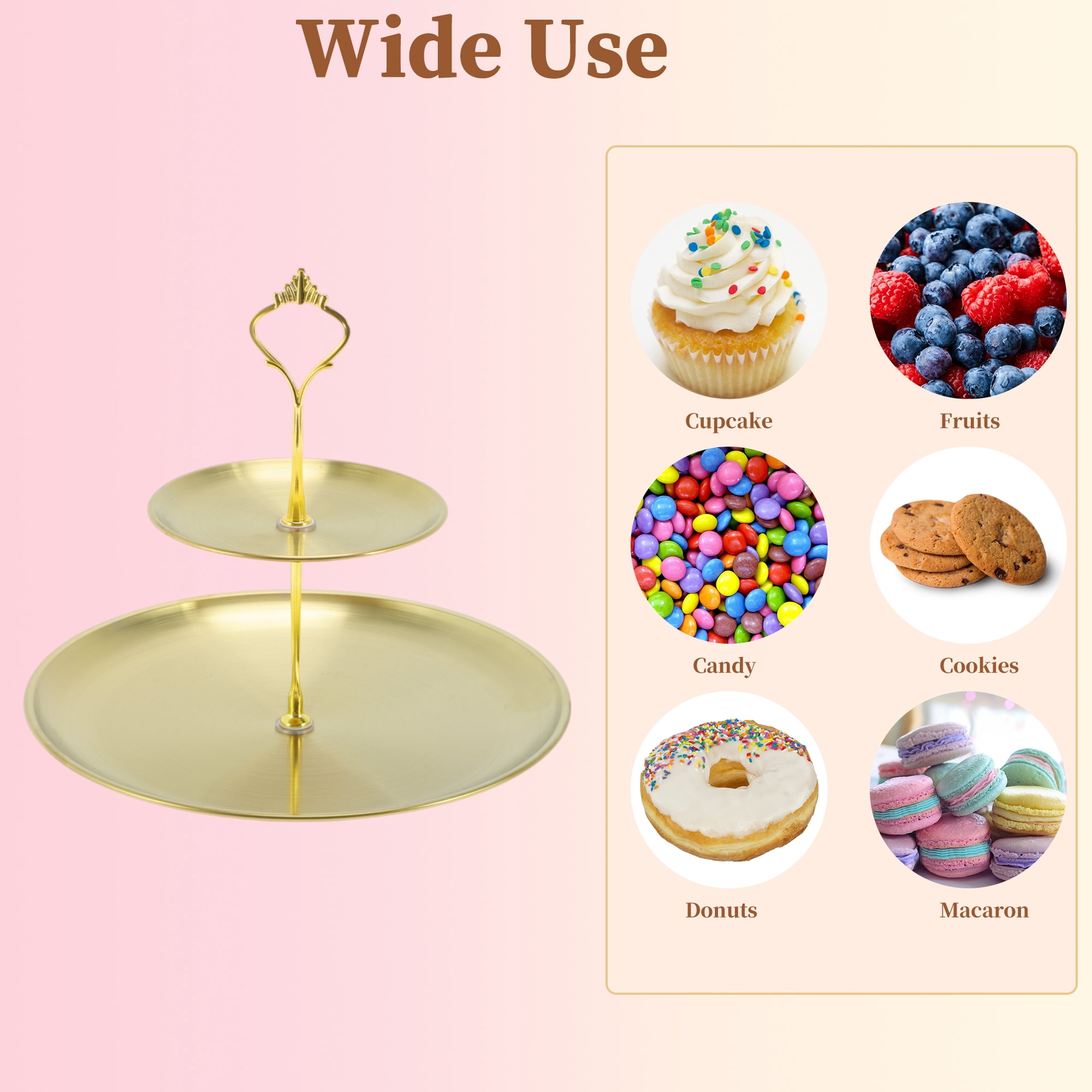 Unique Bargains 2 Tier Dessert Cupcake Stand Holder for Donuts Fruits Gold Tone