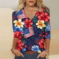 thumbnail image 6 of Xdegoge 4th Of July Tops for Women Patriotic Shirts USA American Flag Tropical Floral Print V Neck Three Quarter Sleeve Casual Loose Fit Summer Holiday Graphic Tees, 6 of 7