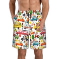 thumbnail image 2 of Uemuo Transports with Animals Pattern Men's Swim Trunks Hawaiian Beach Bathing Suit Swimsuits Beach Quick-Dry Shorts with Pockets-Large, 2 of 9