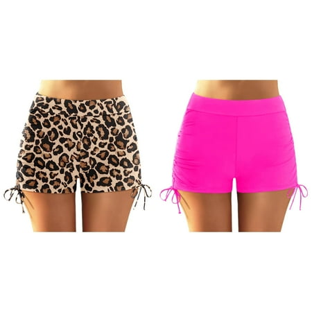 (2-Pack) Kcodviy Women Plus Size High Swim Top Waist Bikini Bottoms Swim Mesh Swimsuit Top Briefs Beach Shorts Ruched Bottom High Cut Swim Bottom Full Coverage Swimsuit Bottom Sports Yoga Shorts Sw