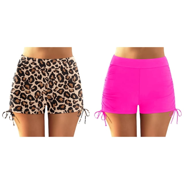 2 Pack(Hot Pink 1PCS & Brown 1PCS) Women Swim Shorts and Bikini Top Multipack Women Plus Size Bikini Tops for Women Large Bust Supportive High Waist Bikini