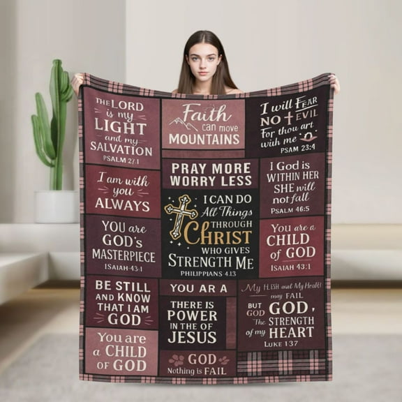 Christian Gifts for Women Blanket, Religious Inspirational Bible Verse Scripture Prayer Baptism Soft Flannel Throw Blanket for Girls 50x40