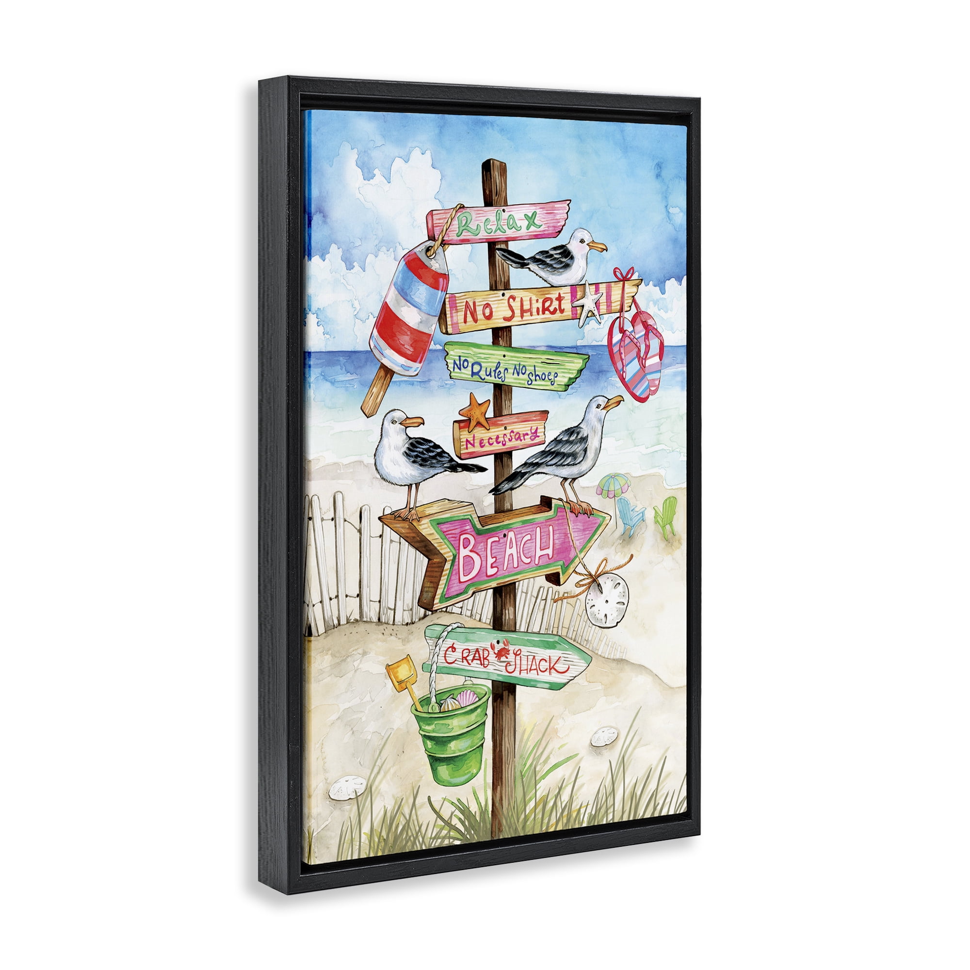 Stupell Industries Seaside Rules Signs Nautical & Beach Painting Black Floater Framed Canvas Art Print Wall Art, 21 x 31