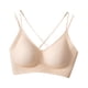 thumbnail image 2 of Bralettes con relleno Camiseta Sujetador Bralettes con cuello en V Sujetadores suaves sin aros Sujetador diario Beige, 2 of 8