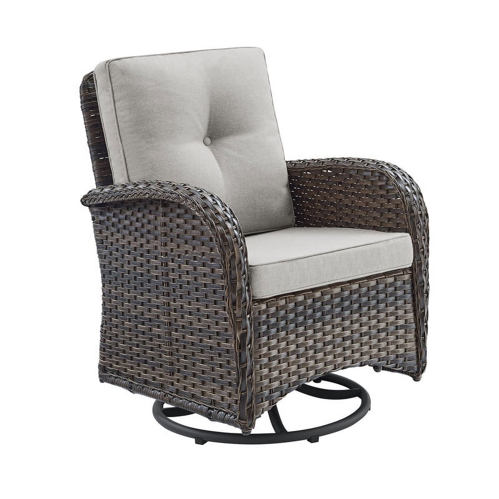 PARKWELL 3-Piece Outdoor Swivel Gliders with Thick Cushions and Side Table,Rattan Wicker Bistro Furniture Set,Brown Wicker,Beige Cushion