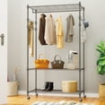 thumbnail image 5 of Legooin 75"H Heavy Duty Rolling Clothes Rack with Hanging Rod 400 lbs Capacity 3-Tier Heavy Duty Storage Shelves for Clothing on Wheels Portable Wardrobe Oragnizer, Gray, 5 of 8