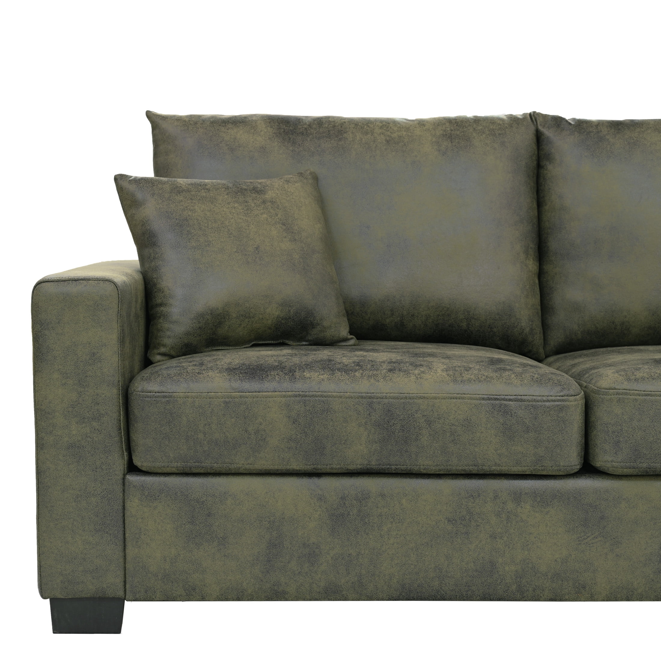 Noble House 69" Modern Loveseat, Foil Fabric Upholstered Sofa with 2 Throw Pillows, Olive Green