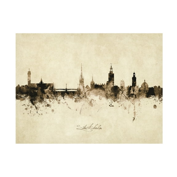 Michael Tompsett 'Stockholm Sweden Skyline Vintage' Canvas Art