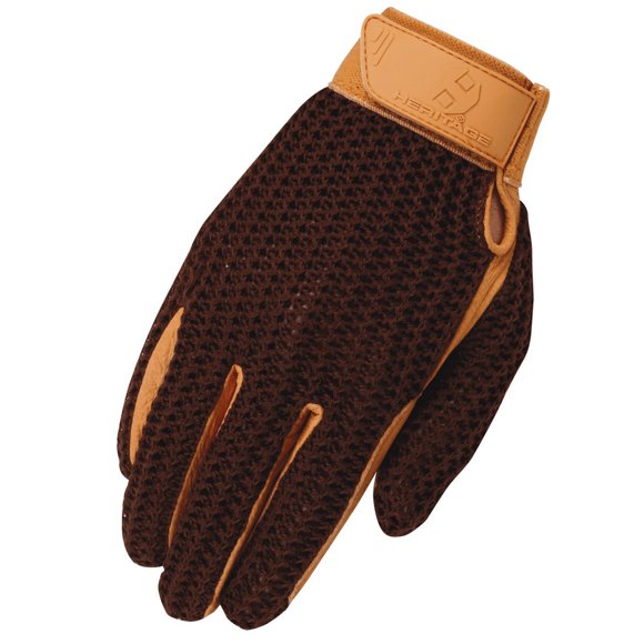 Heritage Crochet Riding Gloves, Size 8, Brown/Tan