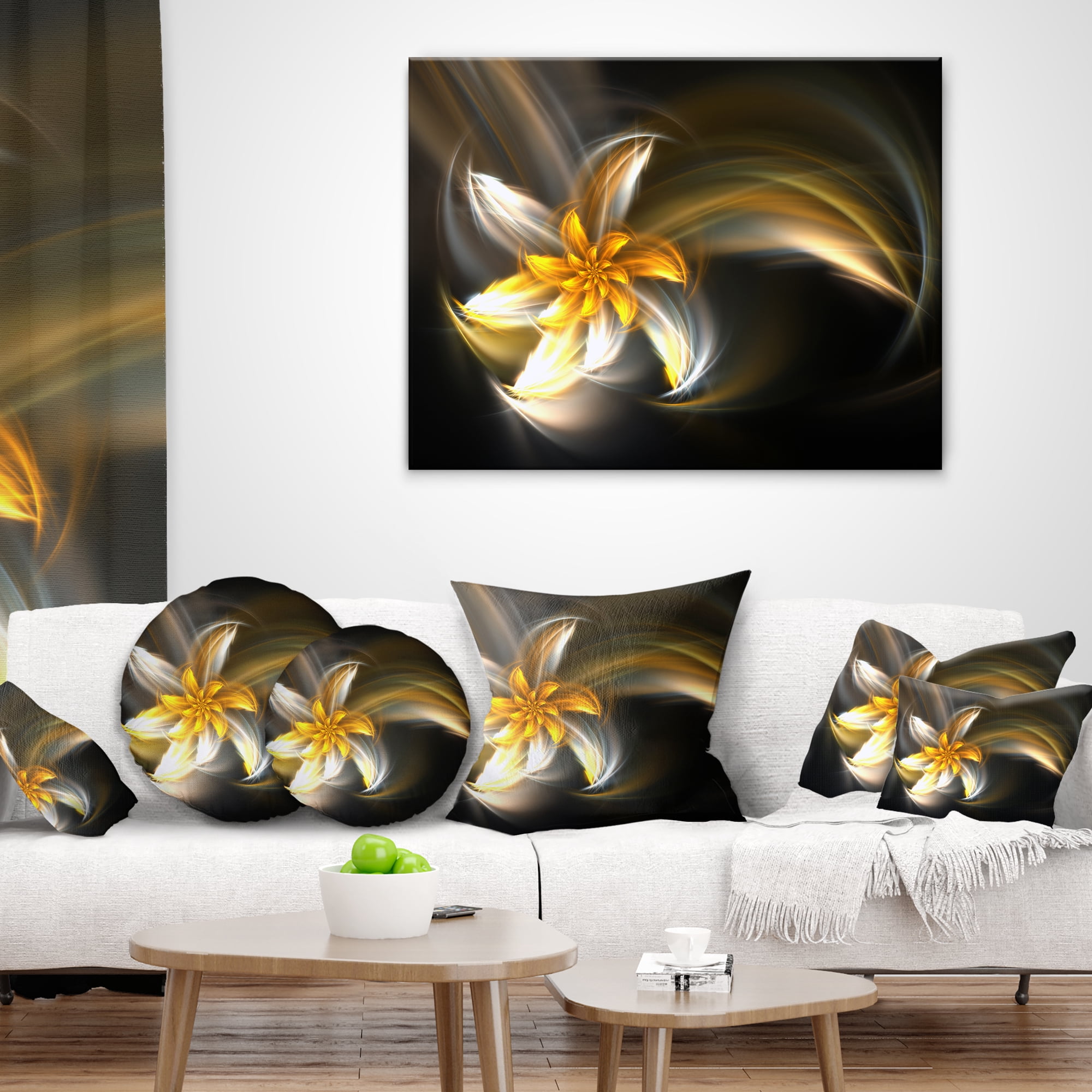 Designart Green Fractal Flower in Dark - Floral Throw Pillow - 12x20