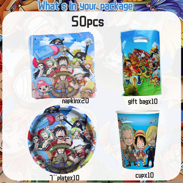 Decoración de cumpleaños de One Piece, juego de vajilla desechable Luffy para 20/10 personas, plato, caja de dulces, suministros para fiestas de baby shower para niños