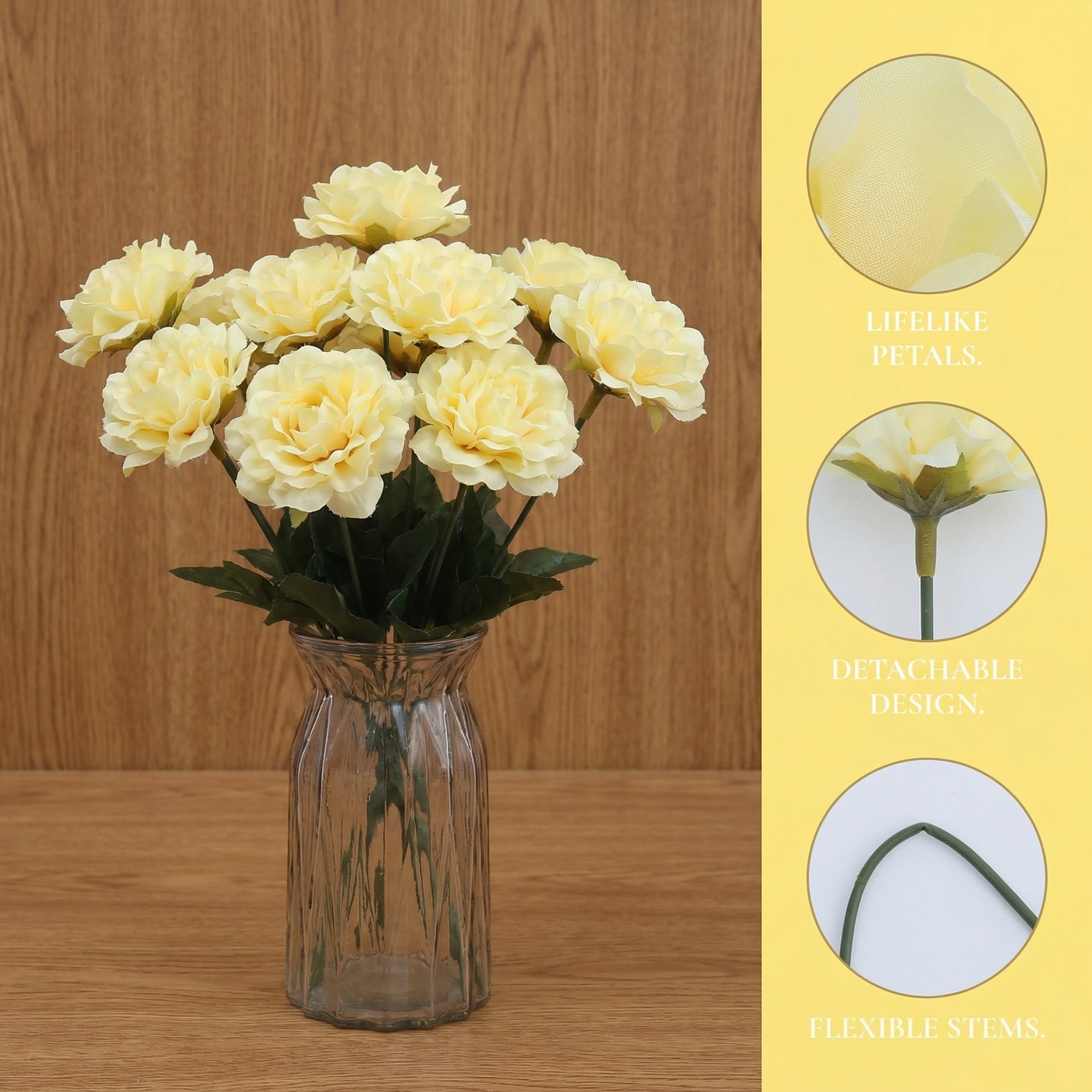 Unique Bargains Artificial Chrysanthemum Silk Mums Bouquets Light Yellow 7.1inch