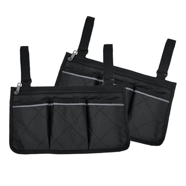 Paquete de 2 grandes organizadores de bolsas laterales para sillas de ruedas, soporte para teléfono para ancianos discapacitados, bolsa de almacenamie jinwen Organizador lateral para silla de ruedas