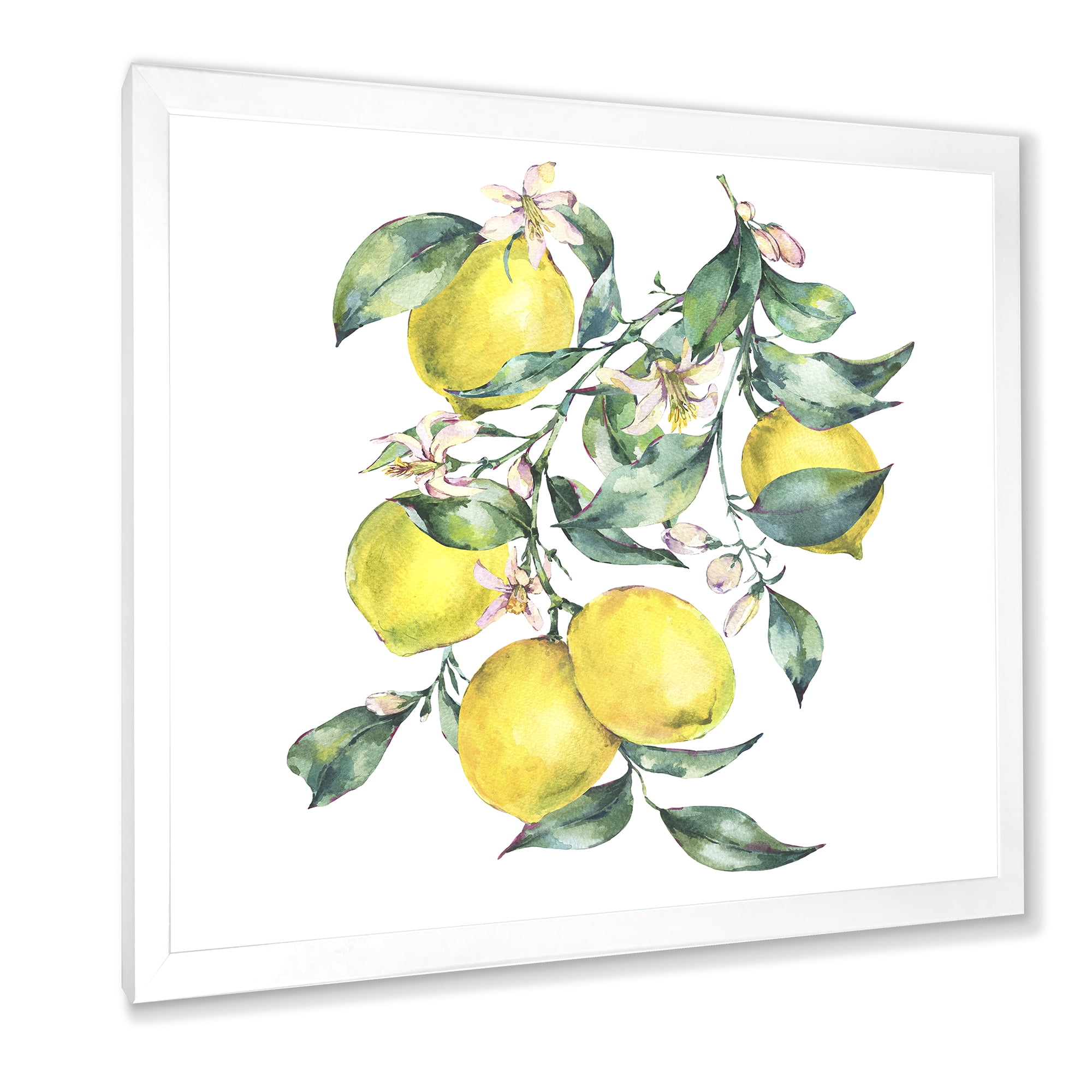 Designart 'Branch of Leaves and Yellow Lemons I' Tropical Framed Art Print