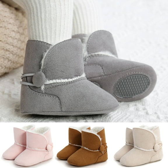 Lovebay Baby Girls Boys Toddler Booties Infant Fur Thicken Shoes Anti-slip Sole Newborn First Walkers Shoes