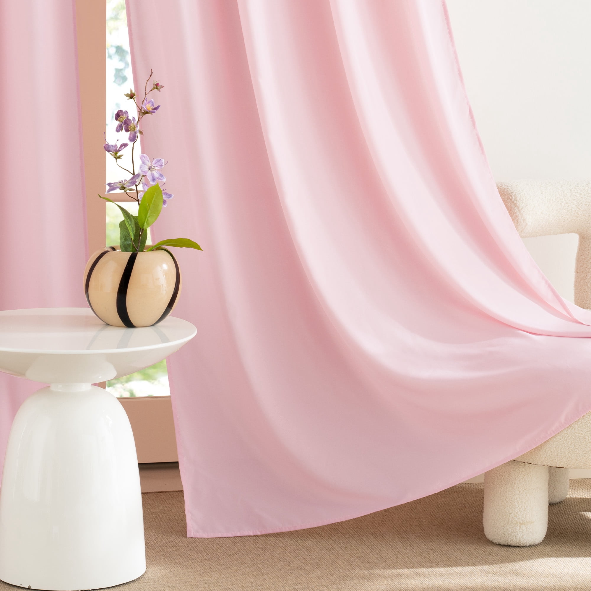 NICETOWN Privacy Sheer Curtains for Kitchen, Grommet Curtains Non-See-Through Light Filtering Window Drapes for Living Room, Baby Pink, 52"x72", 2 Panels