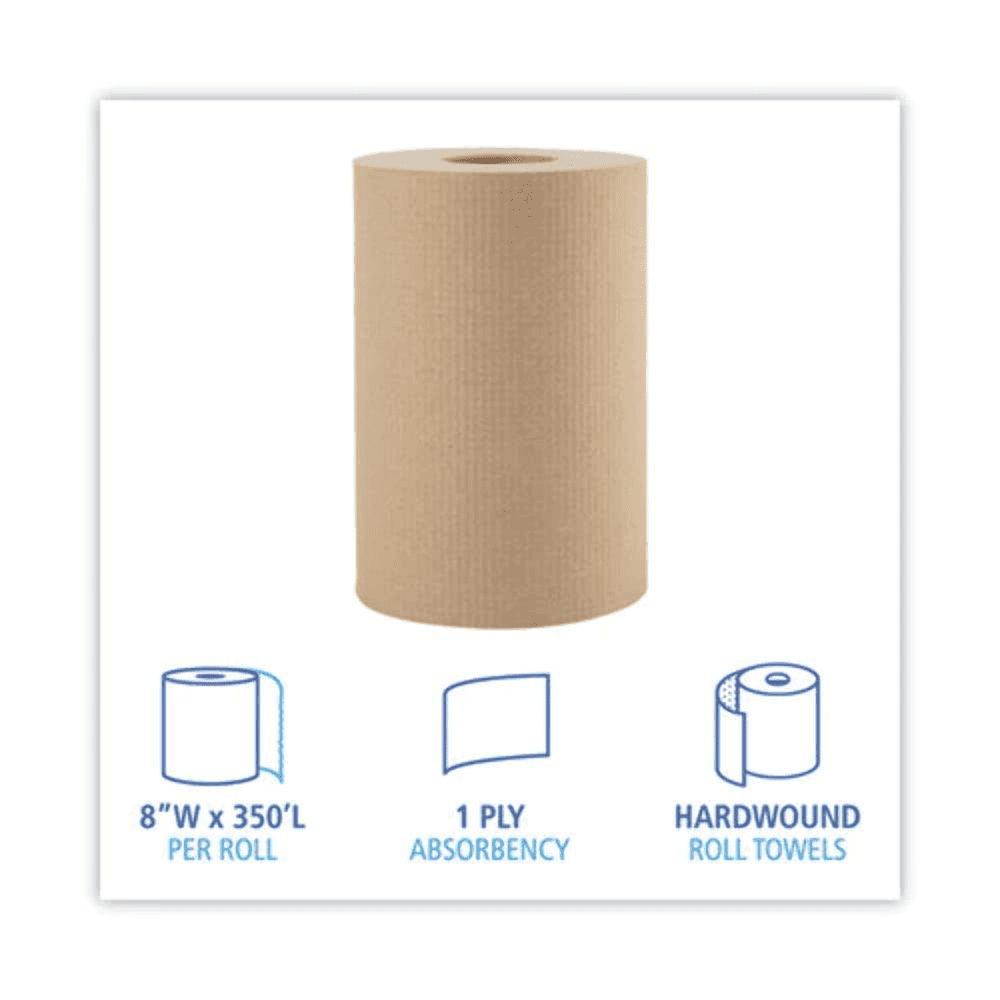 Hardwound Paper Towels, 8" X 350Ft, 1-Ply Natural, 12 Rolls/Carton -B