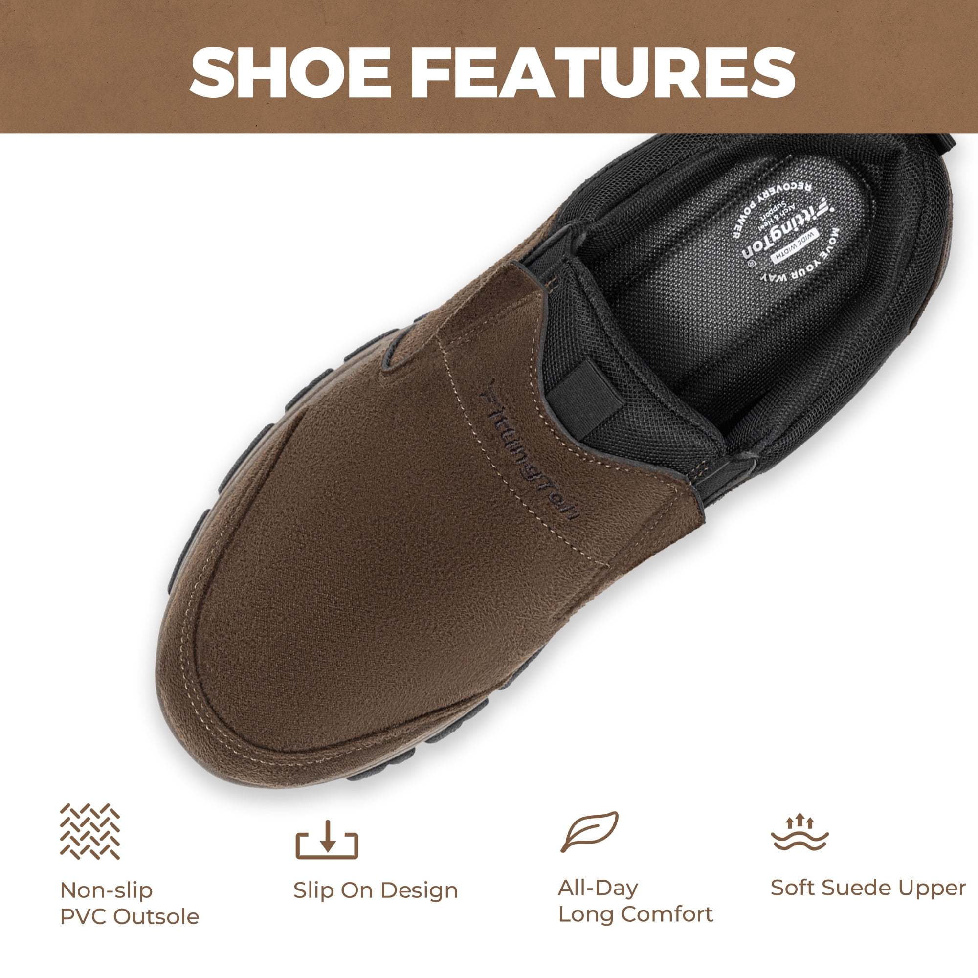 Fittington Mens Slip on Hiking Shoes Casual Outdoor Trainers Loafer, Mocha Color